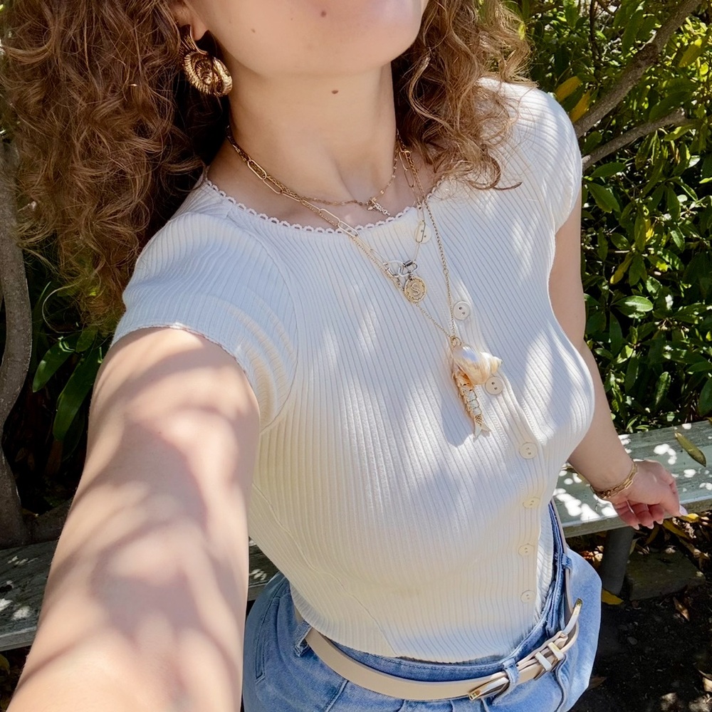 Women's Cream Button-Up Ribbed Top - Picture 9 of 9